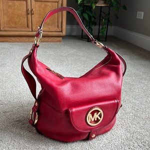 Michael Kors red leather shoulder bag / purse